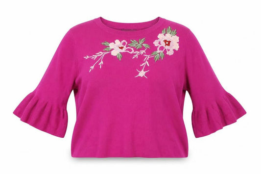 Front view of Per Una women’s purple jumper, size UK 18