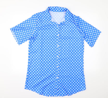 Preworn Womens Blue Polka Dot  Basic Button-Up Size 3XL