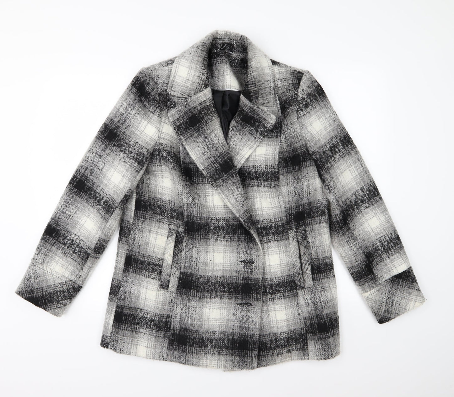 M&Co Womens Grey Striped  Overcoat Coat Size 12