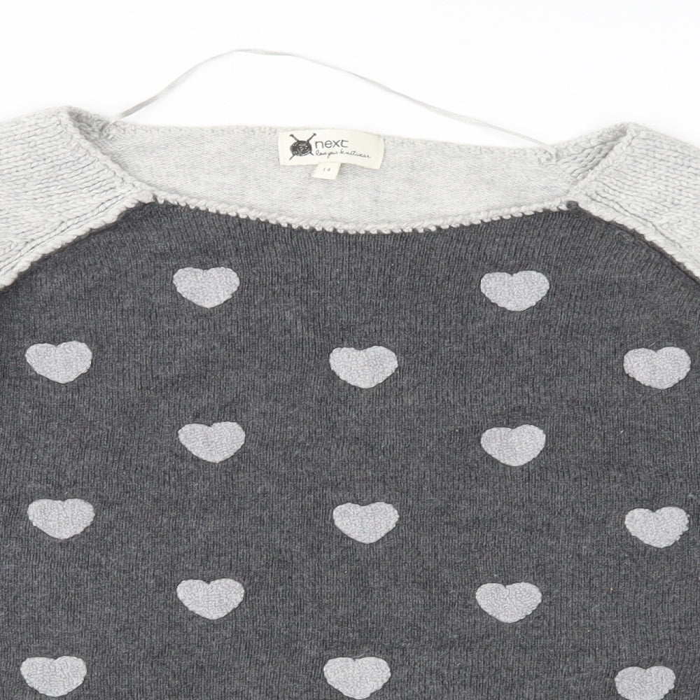 NEXT Womens Grey Geometric Knit Pullover Jumper Size 14