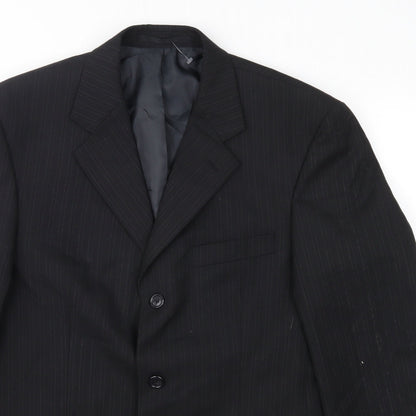 Close-up detail of Pinstripe men’s grey striped jacket suit jacket, size 40