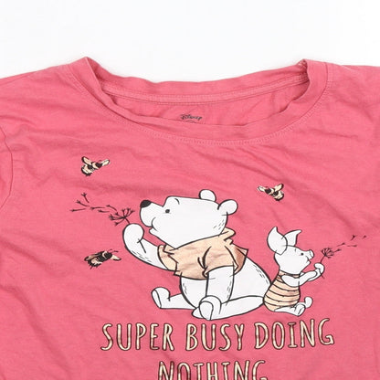 Close-up detail of Disney women’s pink basic t-shirt, size UK 8