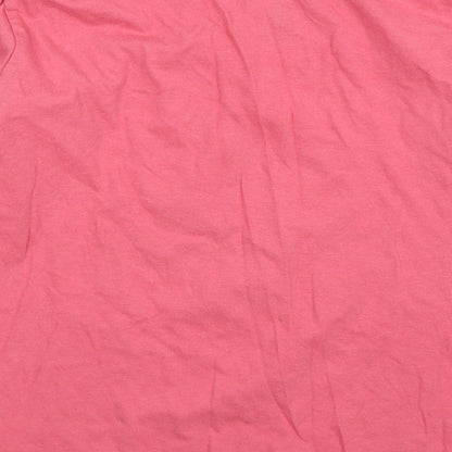 Brand and care label for Disney women’s pink basic t-shirt, size UK 8