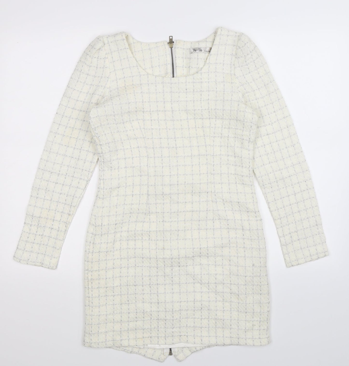Ye Ye Womens White Check  Bodycon  Size S