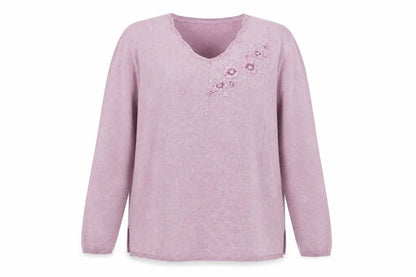 Front view of Woman women’s purple jumper, size UK 14