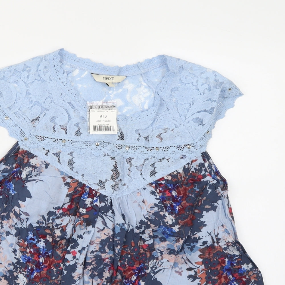 NEXT Womens Blue Floral Lace Basic Blouse Size 6