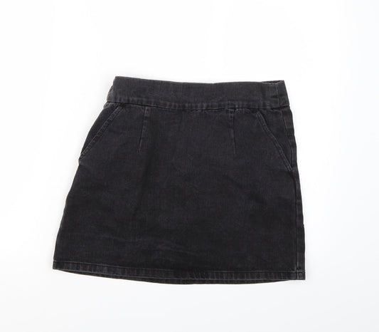 Preworn Womens Black  Denim A-Line Skirt