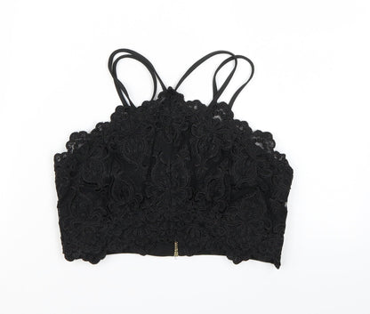 Front view of River Island women’s black cropped tank, size UK 8