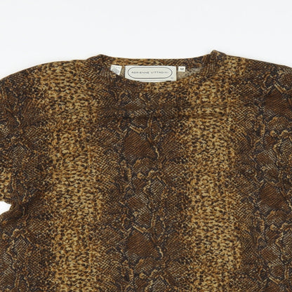 Preloved Adrienne Vittadini Womens Brown Animal Print  Basic T-Shirt Size 10 - Detail