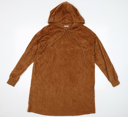 Additional front view of J & H women’s brown striped velour pullover hoodie, size M