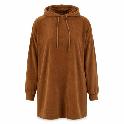 Front view of J & H women’s brown striped velour pullover hoodie, size M