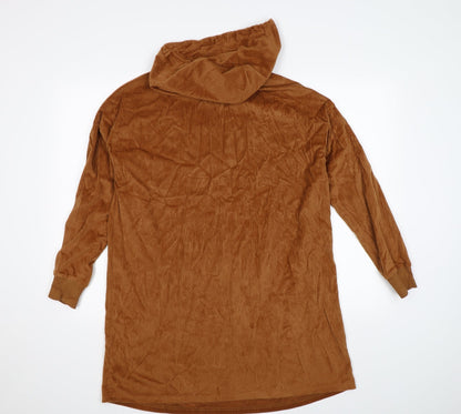 Back view of J & H women’s brown striped velour pullover hoodie, size M