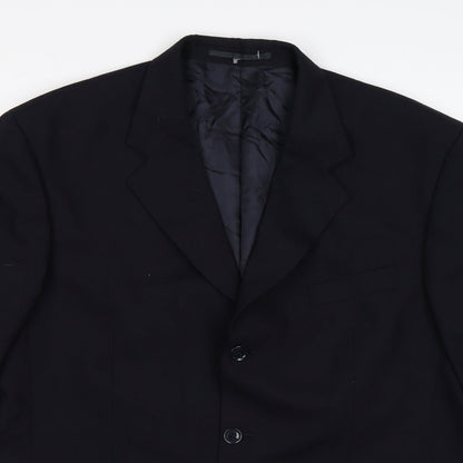 Close-up detail of Austin Reed men’s blue jacket suit jacket, size 42