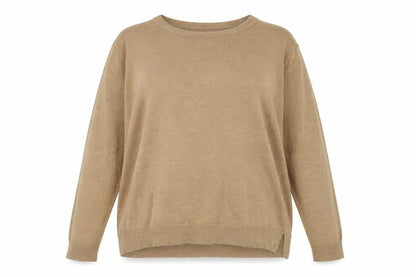 Front view of Love Knitwear women’s brown jumper, size UK 20