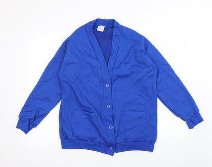 Additional front view of Preworn women’s blue cardigan jumper, size M