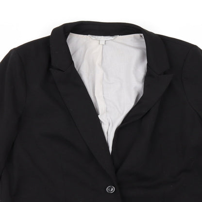 Close-up detail of Red Herring women’s black overcoat coat, size UK 14