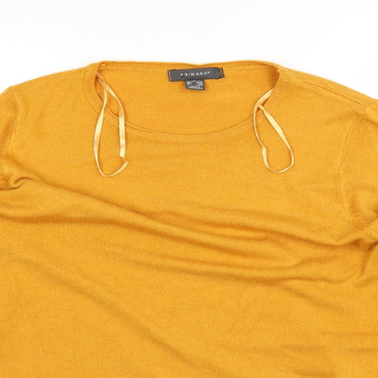 Close-up detail of Primark women’s yellow basic t-shirt, size UK 12