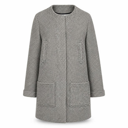 Front view of ASOS women’s white overcoat coat, size UK 14