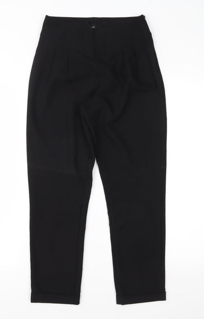 Additional front view of PRETTYLITTLETHING women’s black trousers, size UK 6, 26-inch leg