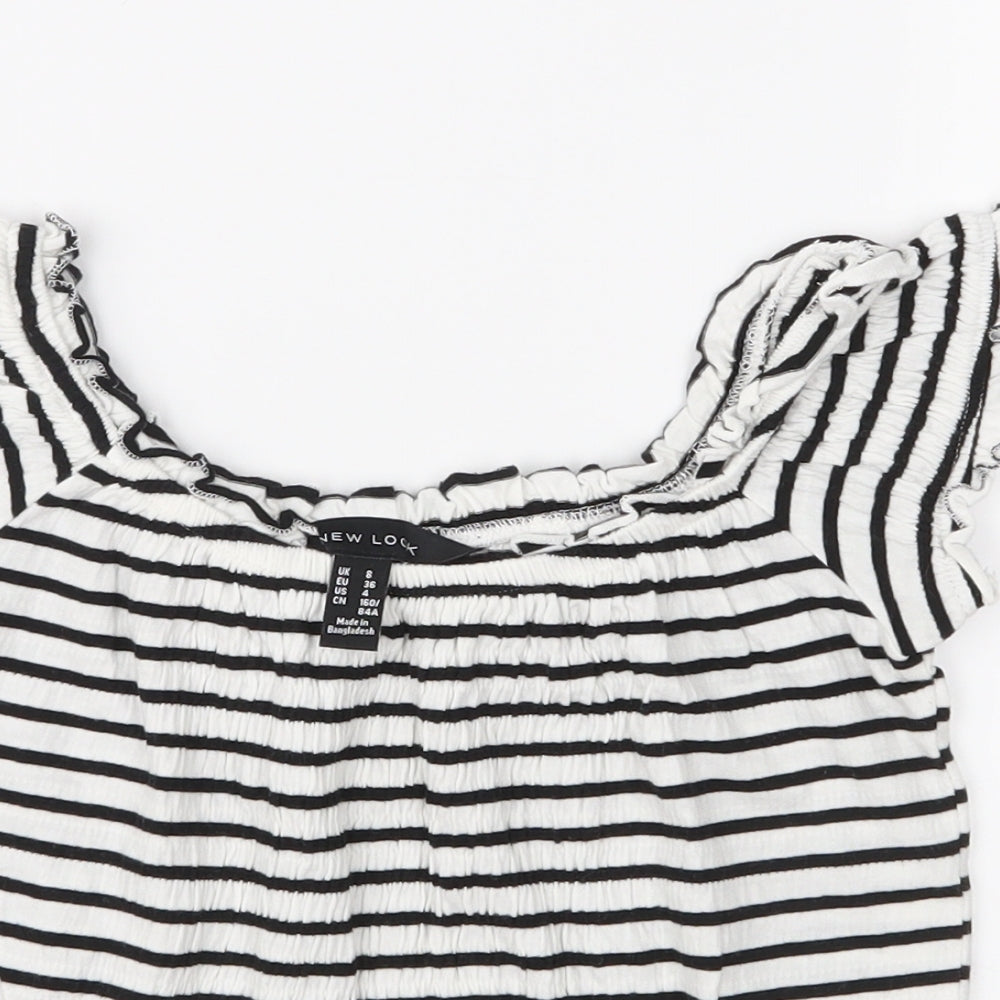 New Look Womens Black Striped  Basic Blouse Size 8
