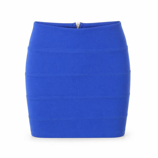 Front view of Pilot women’s blue bandage skirt, size UK 8