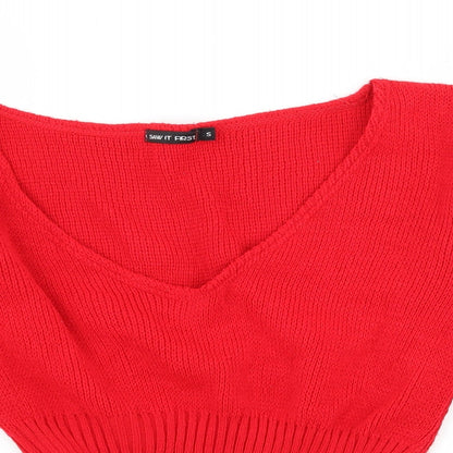 Close-up detail of I SAW IT FIRST women’s red knit jumper, size S