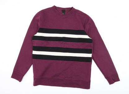 Additional front view of H&M women’s purple striped jersey pullover sweatshirt, size M