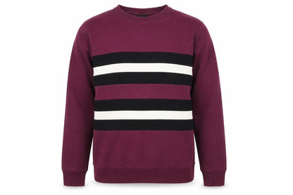 Front view of H&M women’s purple striped jersey pullover sweatshirt, size M