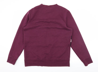 Back view of H&M women’s purple striped jersey pullover sweatshirt, size M