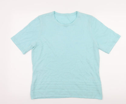 Additional front view of Preworn women’s blue knit basic t-shirt, size UK 14