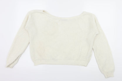 Additional front view of PRETTYLITTLETHING women’s white knit jumper, size S