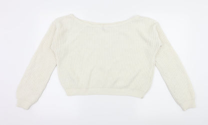 Back view of PRETTYLITTLETHING women’s white knit jumper, size S