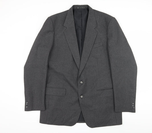 Hodges Mens Grey Striped  Jacket Suit Jacket Size L