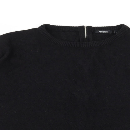 Close-up detail of Pep&Co women’s black knit jumper, size UK 8