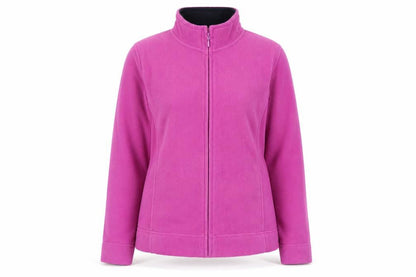 Front view of EWM women’s pink fleece jacket coat, size M
