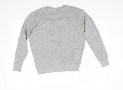 Back view of Disney women’s grey pullover sweatshirt, size XS, - mickey mouse