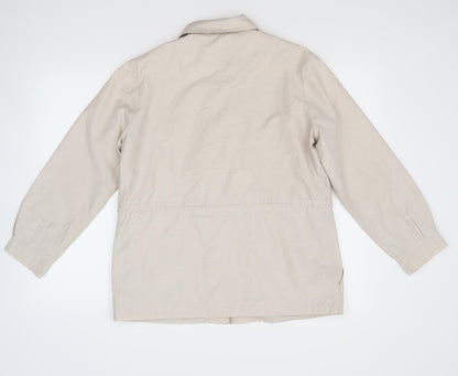 Back view of Preworn women’s beige jacket coat, size UK 12