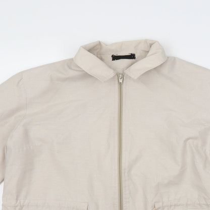 Close-up detail of Preworn women’s beige jacket coat, size UK 12