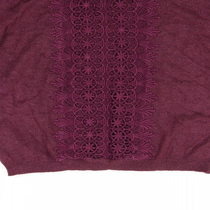 Brand and care label for Miss Selfridge women’s red jumper, size UK 14