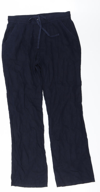 Additional front view of Next women’s blue trousers, size UK 8, 28-inch leg