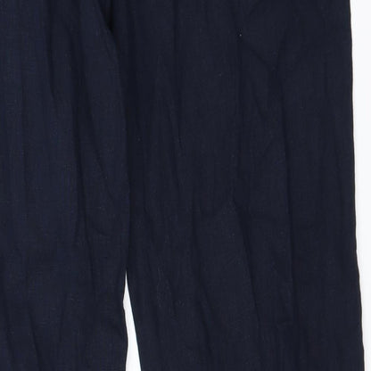 Brand and care label for Next women’s blue trousers, size UK 8, 28-inch leg