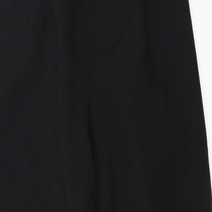 Close-up detail of Preworn women’s black trousers, size UK 18, 26-inch leg