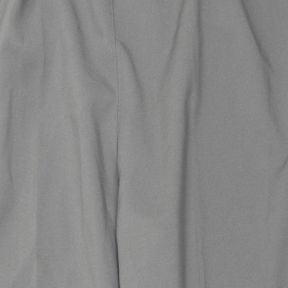 Close-up detail of Preworn women’s grey trousers, size UK 22, 20-inch leg