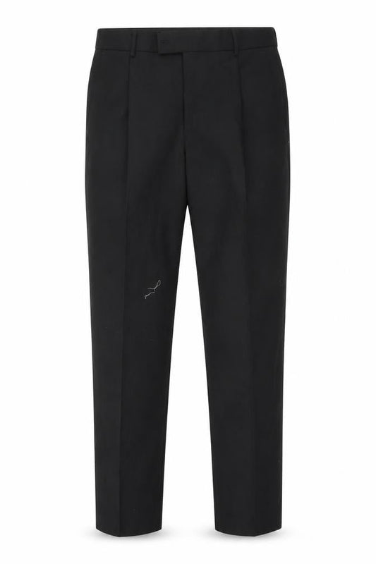 Front view of Preworn men’s black trousers, size 32, in, 24-inch leg