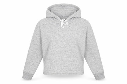 Front view of H&M women’s grey pullover hoodie, size S