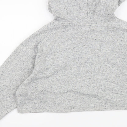 Brand and care label for H&M women’s grey pullover hoodie, size S