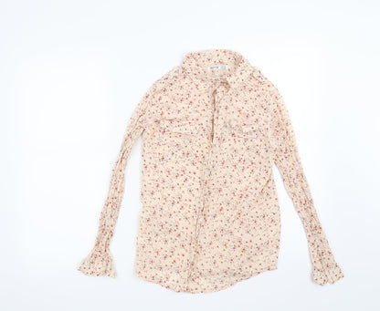 Additional front view of Denim CO women’s pink floral basic button-up, size UK 10