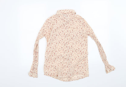 Back view of Denim CO women’s pink floral basic button-up, size UK 10