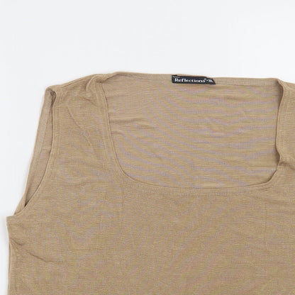 Close-up detail of Reflections women’s brown basic blouse, size 2XL