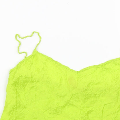 Close-up detail of Preworn women’s green basic blouse, size S
